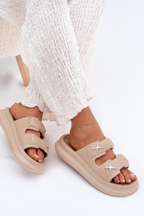 Pěnové dámské pantofle na platformě tmavě béžové Falowena