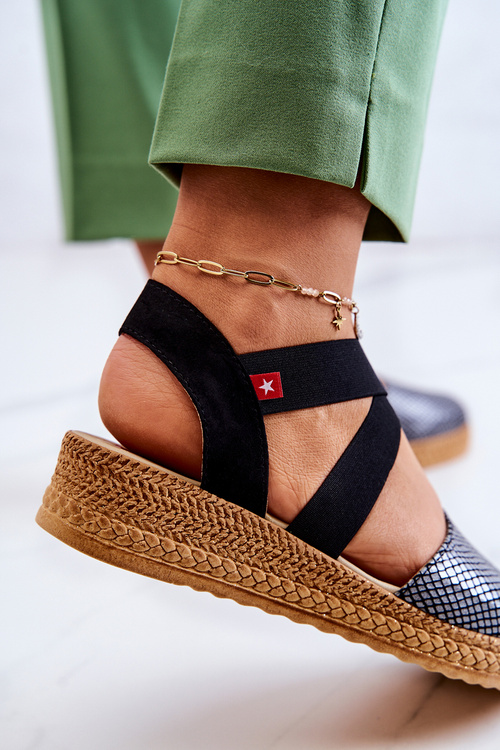 Módne ženské espadrilles veľká hviezda JJ276035 čierna