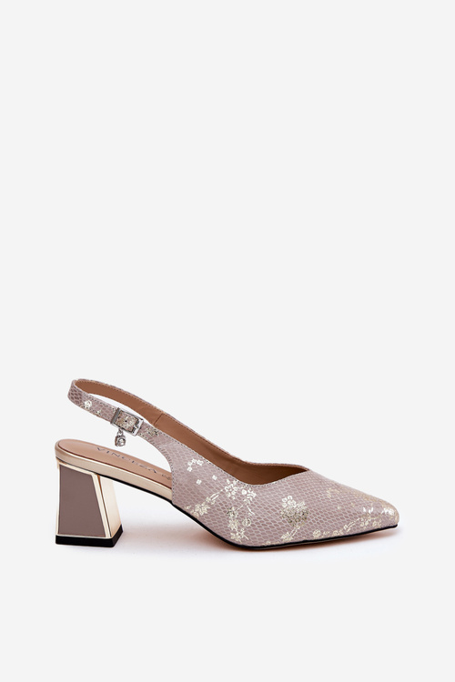 Kožené Dámské Sandály Na Podpatku Se Špičatými Špičkami Zlaté-Stříbrné Vinceza 66733