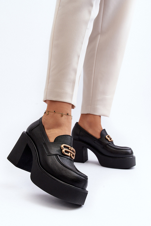 Zazoo 20170 Kožené Dámské Polobotky na Podpatku Černé