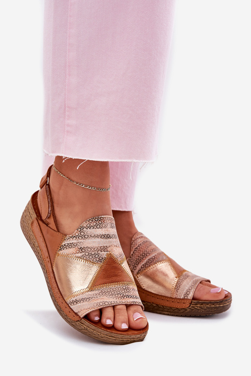 Dámské Kožené Sandály Na Klínku S Tkaninou Maciejka L7067-29 Hnědé