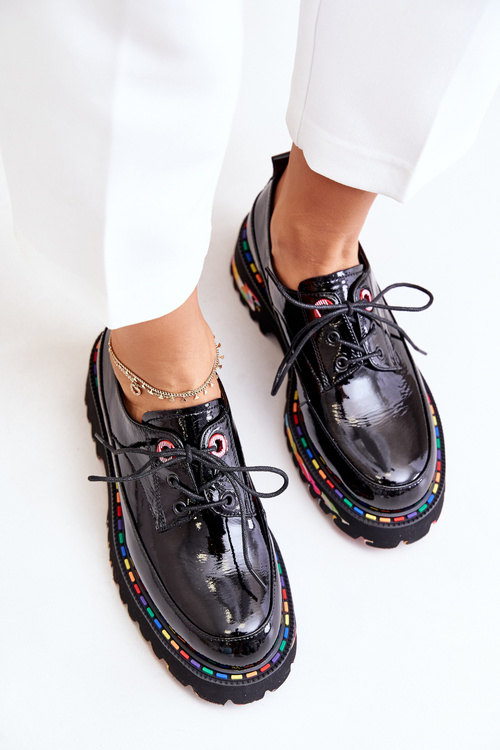 Lakovane Dámske Šnurovacie Topánky Čierne Artiker 55C0497