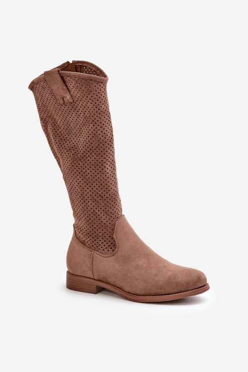 Dámské Ažurové Kozačky Hnědé S.Barski HY42-139