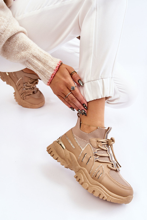 Dámske ponožkové športové topánky, béžová béžová