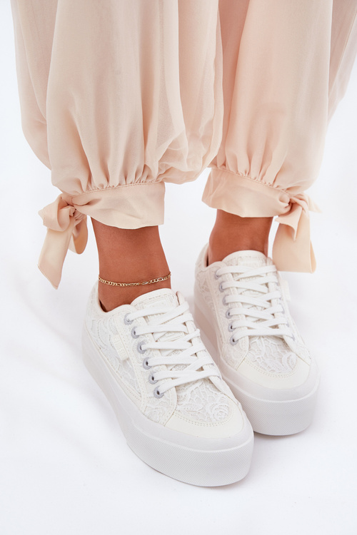 Dámske Čipkované Tenisky Big Star RR274747 Biele