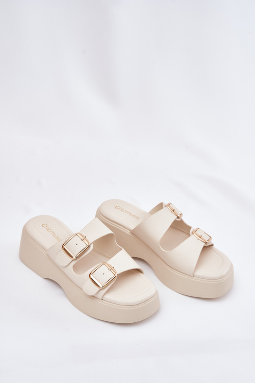 Dámske šľapky na platforme a klinu s prackami svetlo béžové Nitarelia