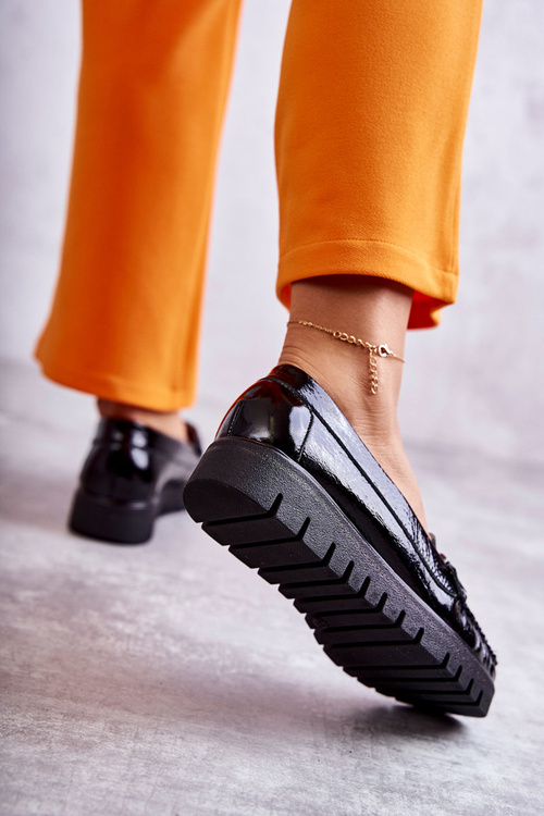 Dámské kožené mokasíny na platformě Černé Venesia