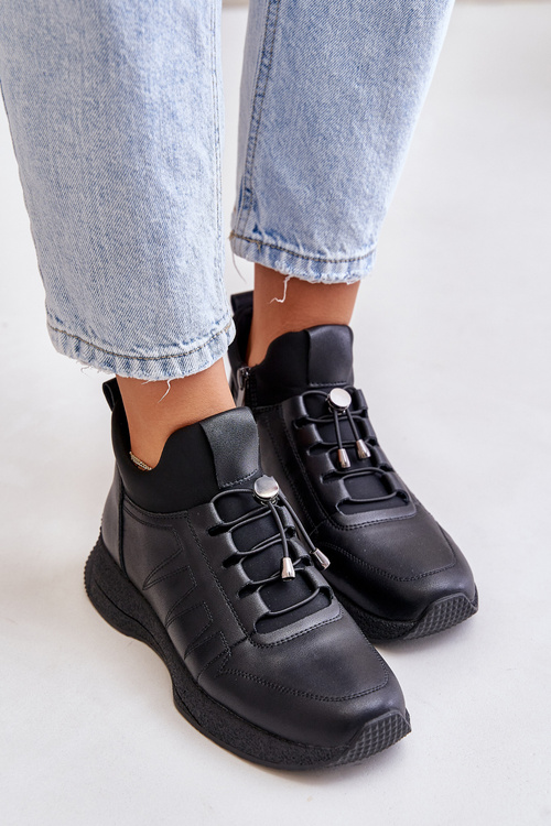 Zateplené Sportovní Kožené Boty Na Zip Černé Artiker 55C0041