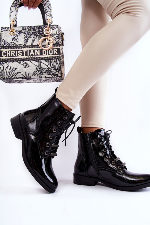 Klasické lakované dámské teplé boty černé Grimma