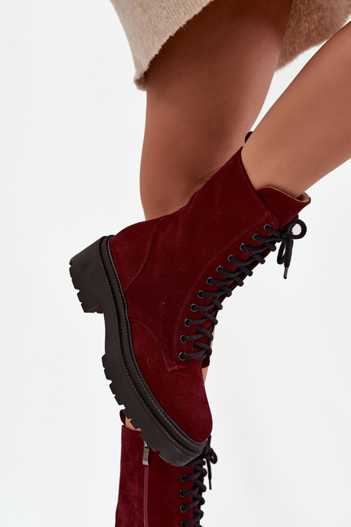 Dámske pracovné čižmy z pravého nubuku s vyhrievaním Zazoo 4213 bordové