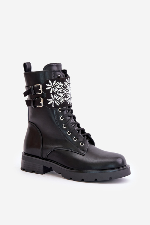 Zateplené pracovné čižmy s ozdobným pásom a prackami čierne Viveria