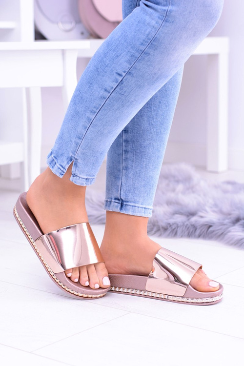 Dámske flip -flops s kamienkami ružové zlato