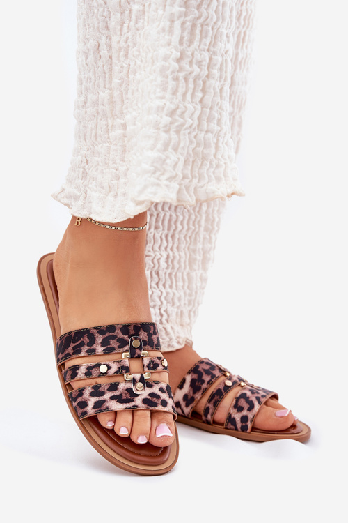 Ploché Dámske Šľapky So Zlatým Detailom Leopard Noroti