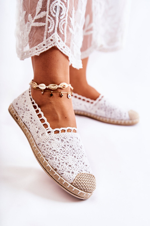 Dámske otvorené diela espadrilles skĺzli biele letisa