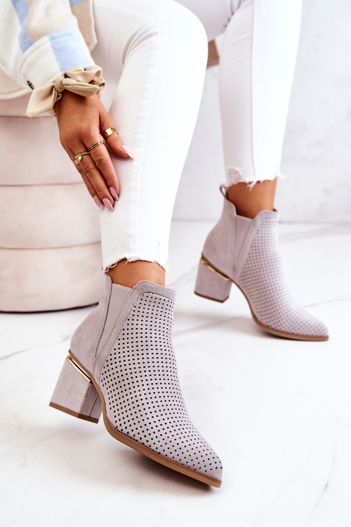 Semišové Prolamované Kovbojské boty Šede Helloni