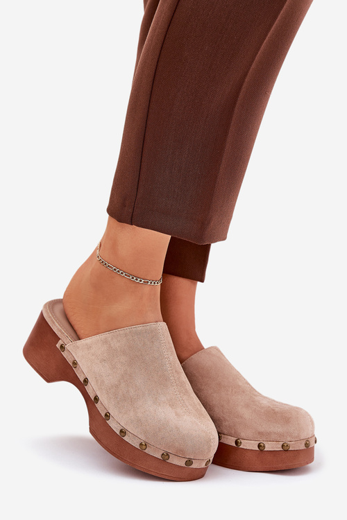 Chodaky Pantofle Dámské S Hřebíky Eko Semišové Béžové Ellason