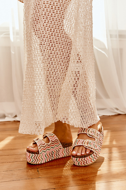 Dámské Sandály Na Masivní Platformě S Pletením A Přezkami Multikolor