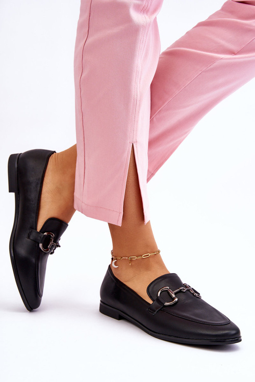 Klasické dámske mokasíny s dekoráciou čierne dutiny