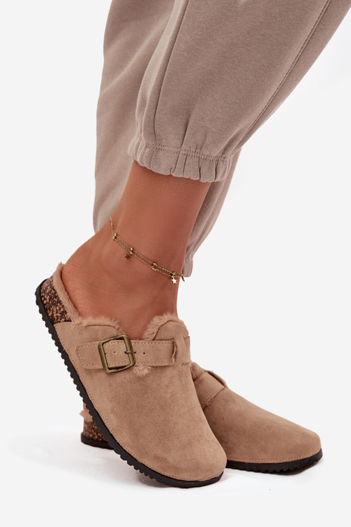 Dámské nazouváky s teplou podšívkou s přezkou Béžové Sylisse