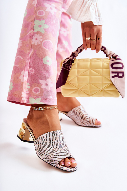 Dámske kožené žabky ružové a biele Zebra Perry