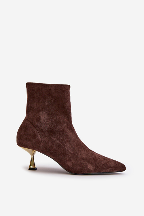 Dámské Botky Na Jehlových Podpatcích Eko Zamšové S Špičatými Nosky Hnědé Irithare