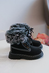 Detské topánky topánok pre posúvač s kožušinou Black Gerande