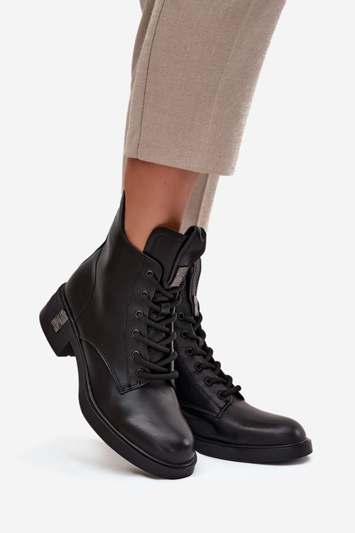 Kožené Dámske Čižmy Na Nízkom Opätku Vinceza 66818 Čierne