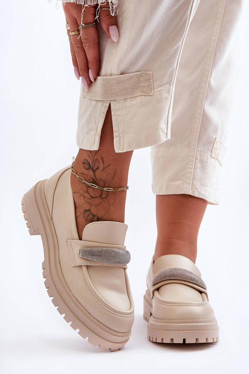 Masívne kožené mokasíny s dekoráciou béžovej Aricka