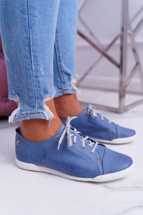 Dámské polobotky tenisky Maciejka Kožené Světle modré 4049A