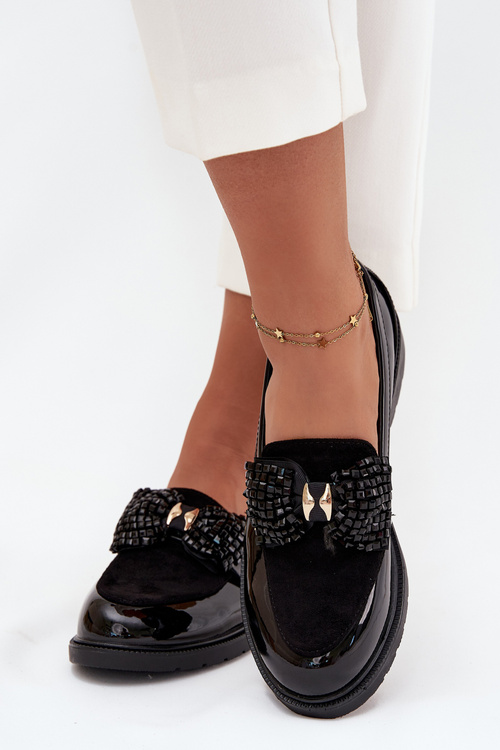 Lakované Dámské Mokasíny S Mašlí S.Barski HY51-319 Černé