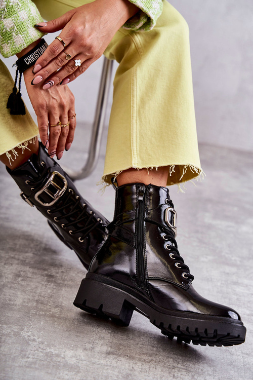 Lakované teplé dámské kozačky černé Costello