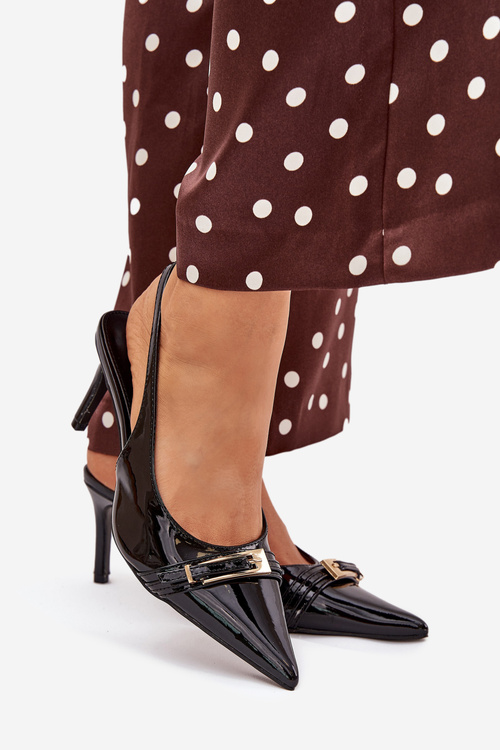 Lakované Lodičky Na Podpatku Se Zlatou Přezkou Černé Vivae