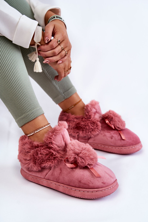 Dámské nazouvací kožešinové pantofle s bambulí Růžové Noemi