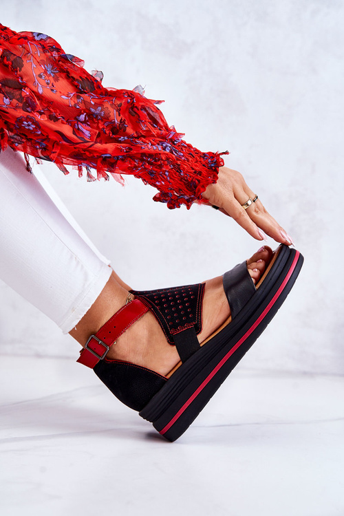 Kožené sandále Maciejka 05356-01 Čierna a červená