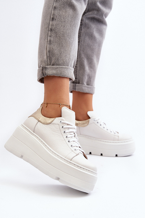 Dámske kožené športové topánky na platforme M01/1 Zazoo svetlo béžové