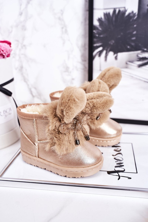 Dívčí Sněhové Teple Boty S Kožešinou S Ušima Růžové Zlato Bunny