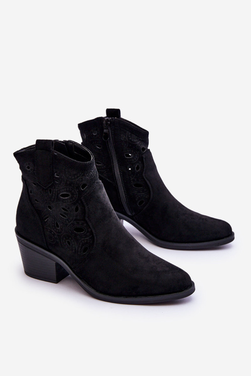Dámské semišové perforované botky cowboy černé S.Barski HY42-086