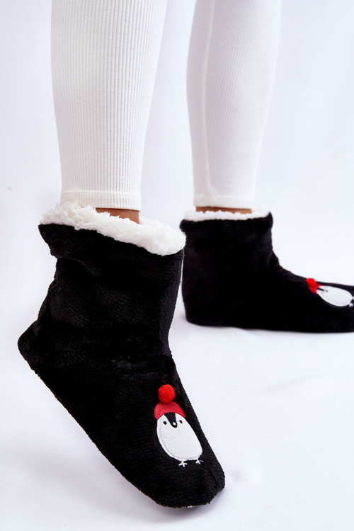 Dámské pantofle Teplé pantofle s tučňáky Černá