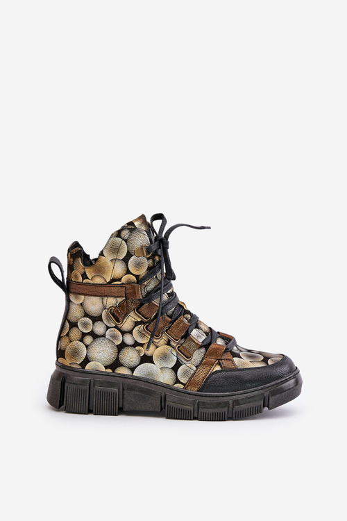 Kožené Ploché Šněrovací Boty Maciejka 06158-25 Zlaté