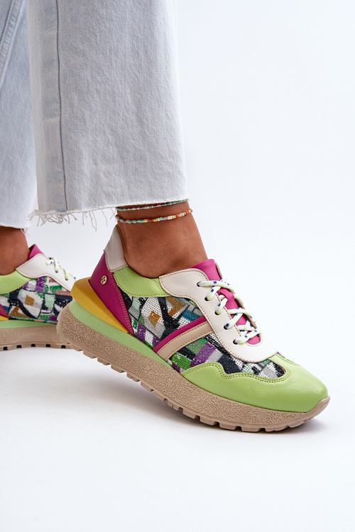 Dámske Kožené Topánky Na Platforme Maciejka 06322-09 Zeleno-Ružové