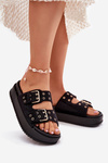 Dámske Sandále So Zlatými Sponami Na Platforme Čierne Virvania