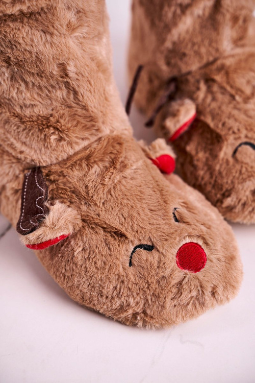 Vánoční Teple Pantofle Se Sobem Kožíšek Hnědé Rudolph
