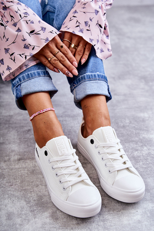 Dámska kožená koža veľká hviezda KK274010 Biele tenisky biele