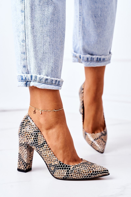 Lodičky Na Podpatku Se Zvířecím Vzorem Lewski Shoes 2453 Černé-Béžové