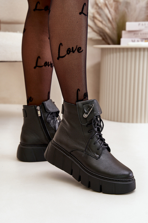 Zazoo 60511 Kožené Boty Dámské Na Platformě Zateplené Černé