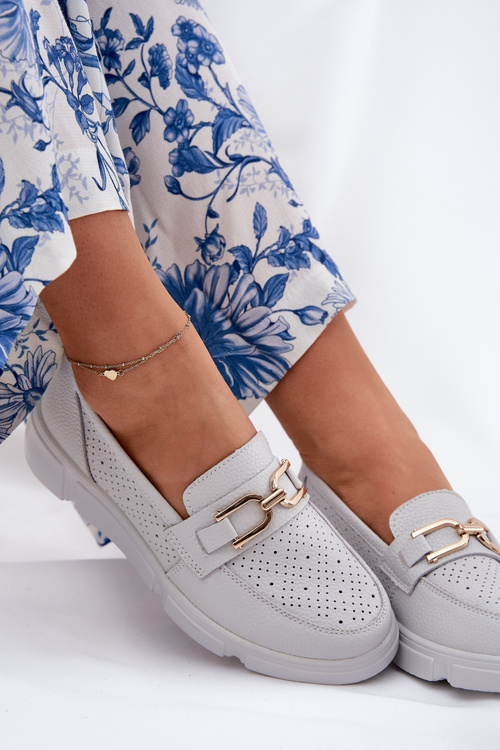 Dámske Kožené Mokasíny so Zlatým Detaile Jasnoszare Vinceza 88007