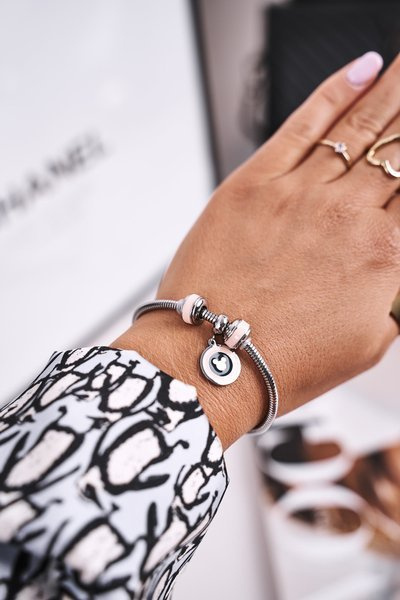 Náramok s kúzlami prívesky ružová strieborná myš