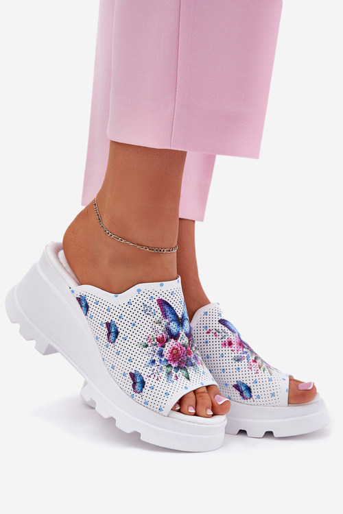 Dámské Kožené Sandały Na Klínu Artiker 56C0428 Bílé