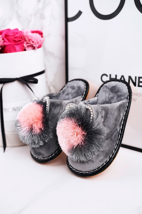 Dětské Domácí Pantofle S Bambulí šedé Cinderella