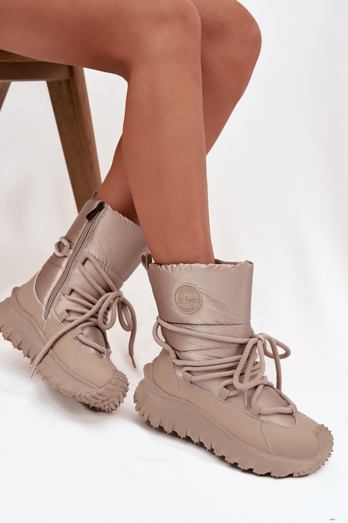 Kožené snehule na platforme Lee Cooper LCJ-25-12-3663 béžovo-zlaté